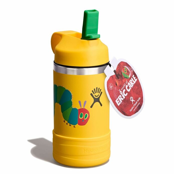 kids-12-oz-bottle-world-of-eric-carletm-l4 le26-w12-1000-kids-12-oz-wide-straw-cap-and-boot-yellow-caterpillar-angled-lid-open-withtag_1.jpg